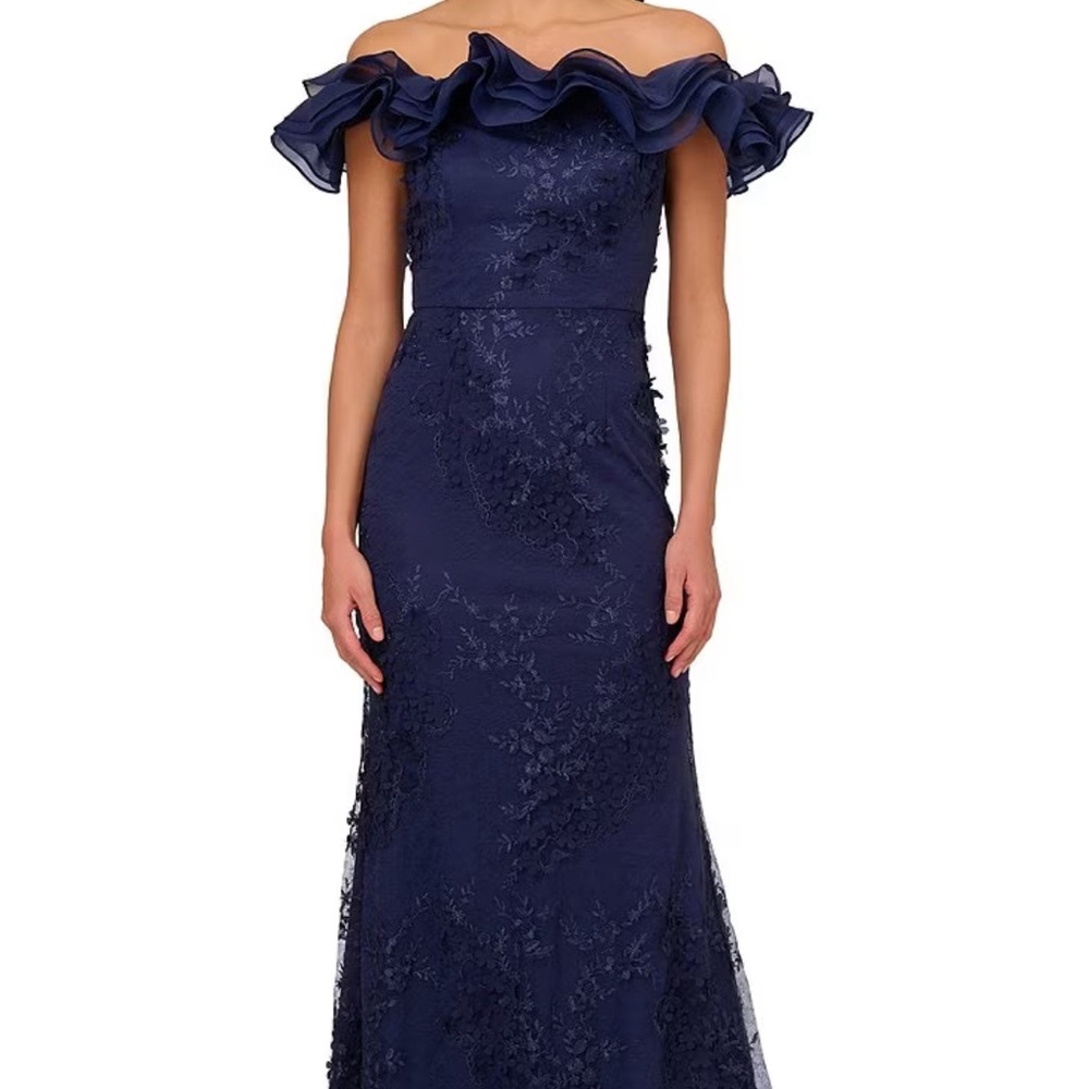 3D Floral Off-the-Shoulder Ruffle Mermaid Gown